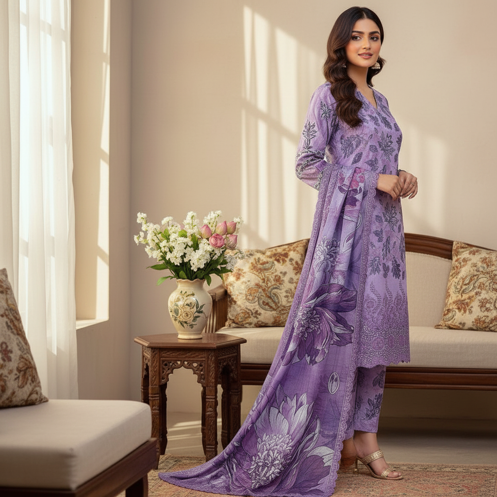 Alternative view of Unstitched Embroidered Lawn Suit